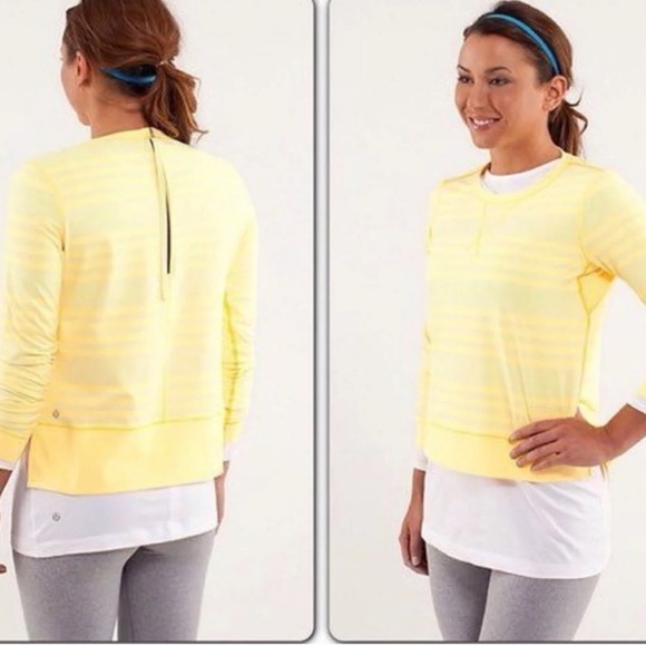 Lululemon | Run Warm Up Crew Top | Mellow Yellow Stripe | Size 4 - Picture 2 of 13
